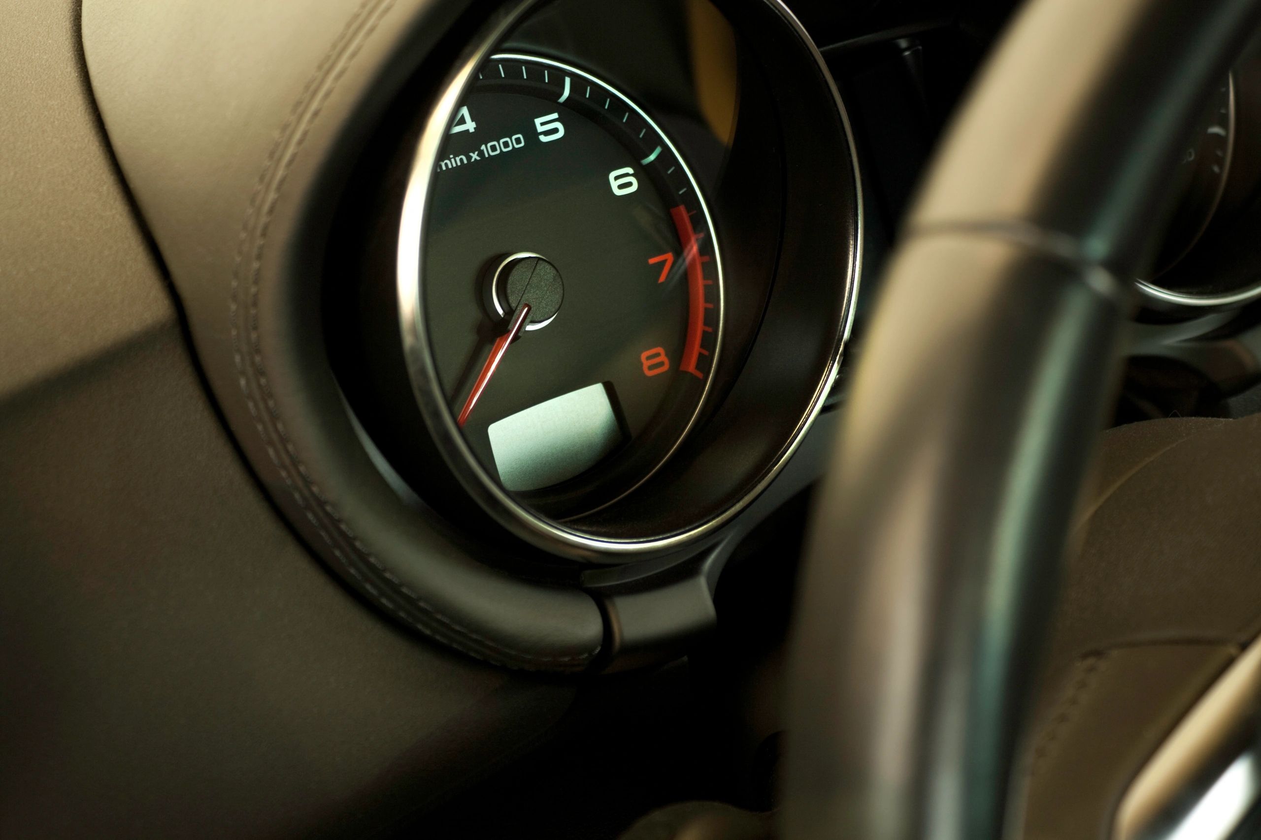Sports car instrument cluster close-up